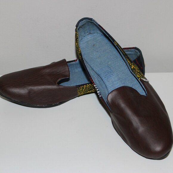 Yema Kenyan African Print Cloth and Leather Slip On Comfort Flats Size 41 - Picture 2 of 7